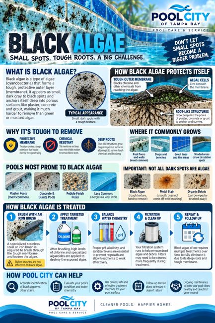 Pool City educational infographic: Black Algae