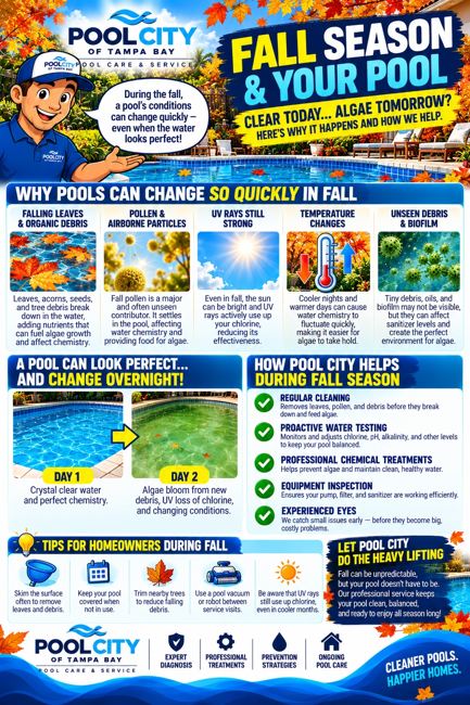 Pool City educational infographic: Fall Season & Your Pool