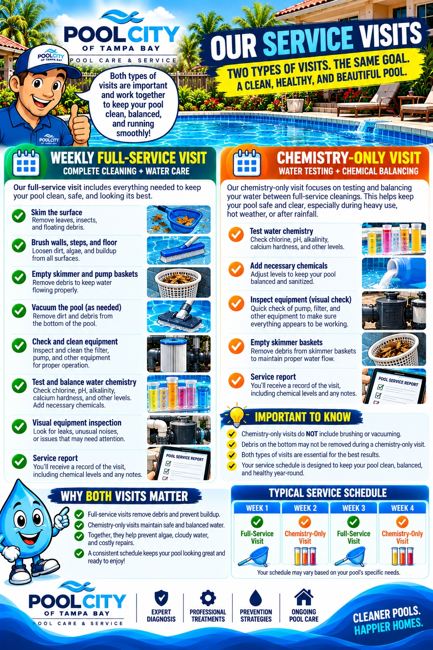 Pool City educational infographic: Our Service Visits