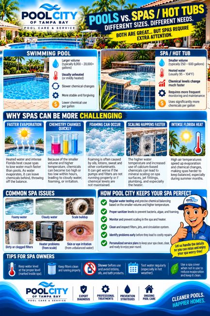 Pool City educational infographic: Pools vs. Spas & Hot Tubs