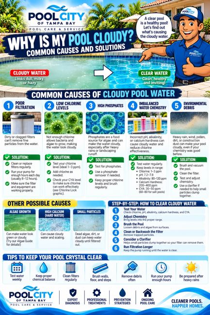 Pool City educational infographic: Why Is My Pool Cloudy?